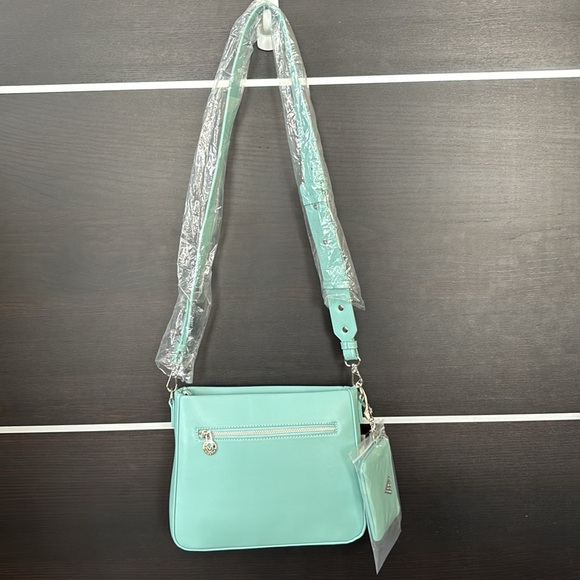 Valentino Orlandi Teal Vegan Leather Embossed Logo Crossbody Bag with Coin Purse - Picture 9 of 16